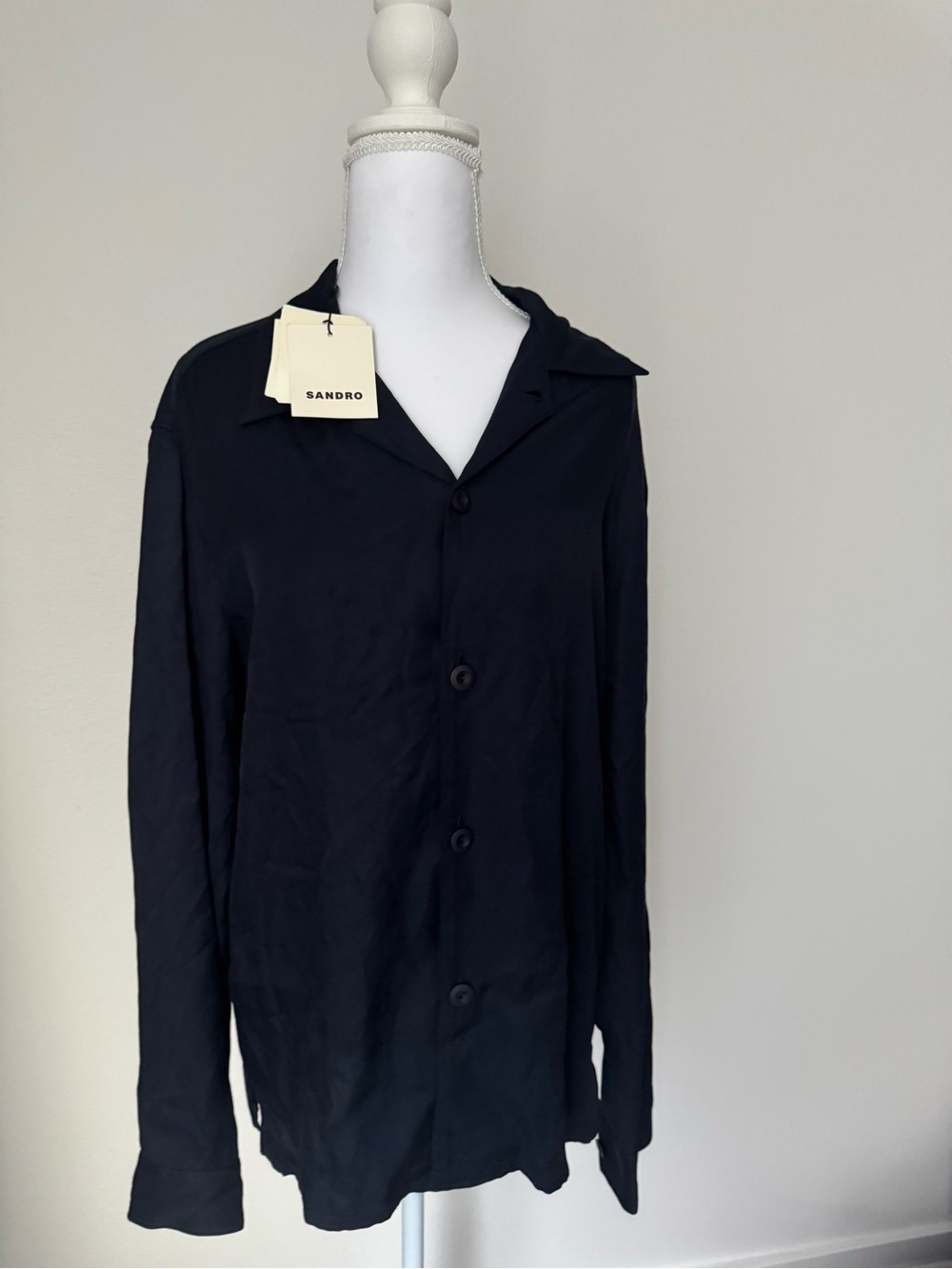 NWT Sandro Men’s navy blue  Lightweight Button-Up Shirt size small $265